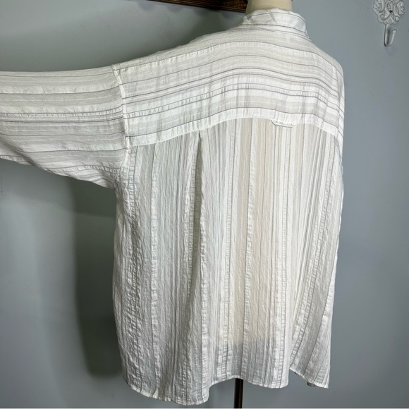 Vince White Sheer Textured Stripe Buttoned Boxy Shirt Top Size XXL NWOT! - Picture 7 of 13
